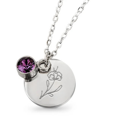 KAYA sieraden Geboortesteen met Geboortebloem Ketting I Februari