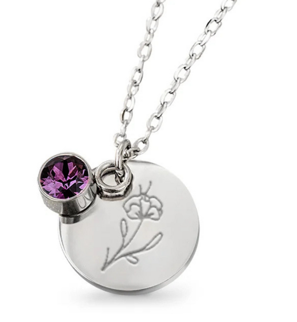 KAYA sieraden Geboortesteen met Geboortebloem Ketting I Februari