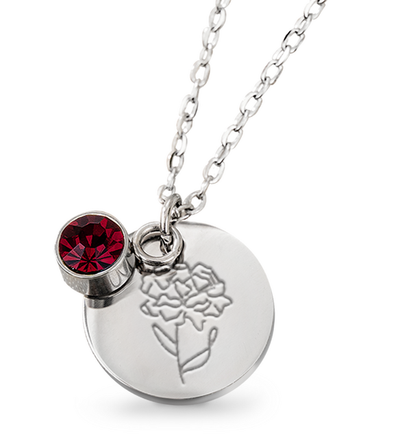 KAYA sieraden Geboortesteen- en  Bloem Ketting Januari | Stainless Steel