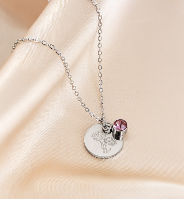 KAYA sieraden Birthstone and Flower Necklace | Stainless Steel