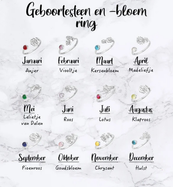 KAYA sieraden Birthstone Ring 'Birth Flower'