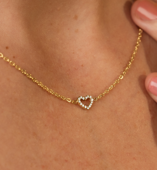 KAYA sieraden Minimalistische ketting met Kristal Hartje | Stainless steel