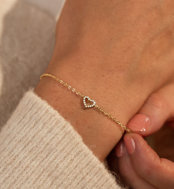 KAYA sieraden Minimalistische Armband met Kristal Hartje | Stainless Steel