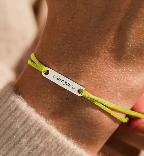 KAYA sieraden Satijnkoord  Armband met Gravure | Zilver Stainless Steel