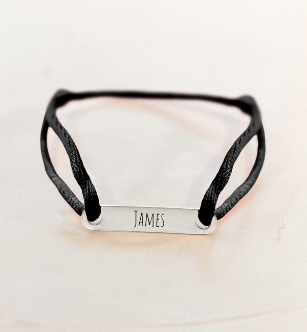 KAYA sieraden Satijnkoord  Armband met Gravure | Zilver Stainless Steel