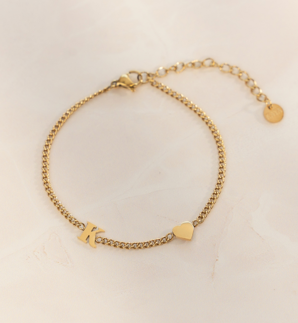 KAYA sieraden Bracelet with Initial and Heart | Stainless Steel