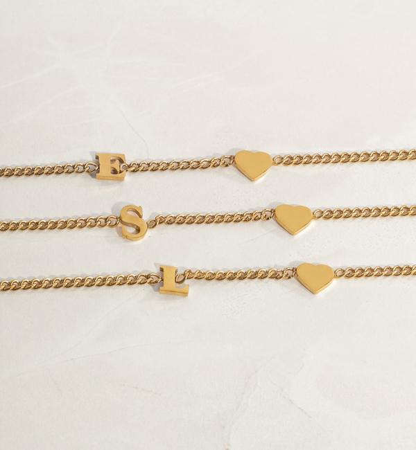 KAYA sieraden Bracelet with Initial and Heart | Stainless Steel