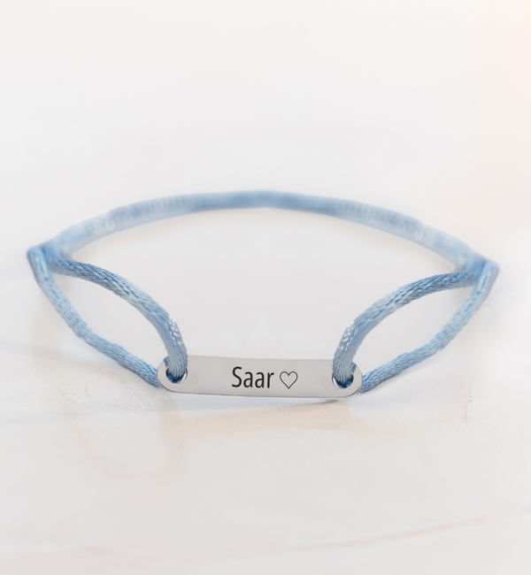 KAYA sieraden Satijnkoord  Armband met Gravure | Zilver Stainless Steel