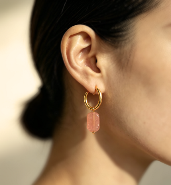 KAYA sieraden Earrings with 'Strawberry Quartz' Stone | Stainless Steel