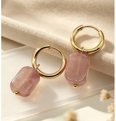 KAYA sieraden Oorringen met Steen 'Strawberry Quartz'