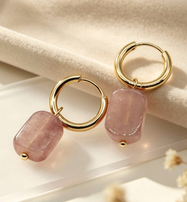 KAYA sieraden Oorringen met Steen 'Strawberry Quartz'| Stainless Steel