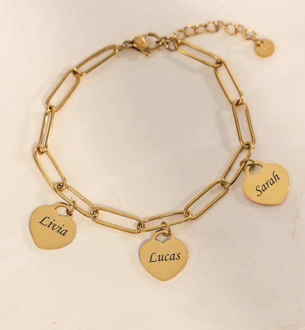 KAYA sieraden Schakelarmband  met Namen | Hartjes | Stel Zelf Samen | Stainless Steel