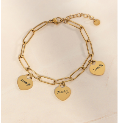 KAYA sieraden Link Bracelet with Names | 3 Hearts