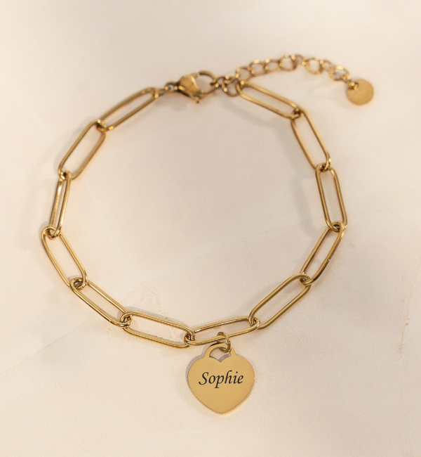 KAYA sieraden Schakelarmband  met Namen | 1 Hartje  | Stainless Steel