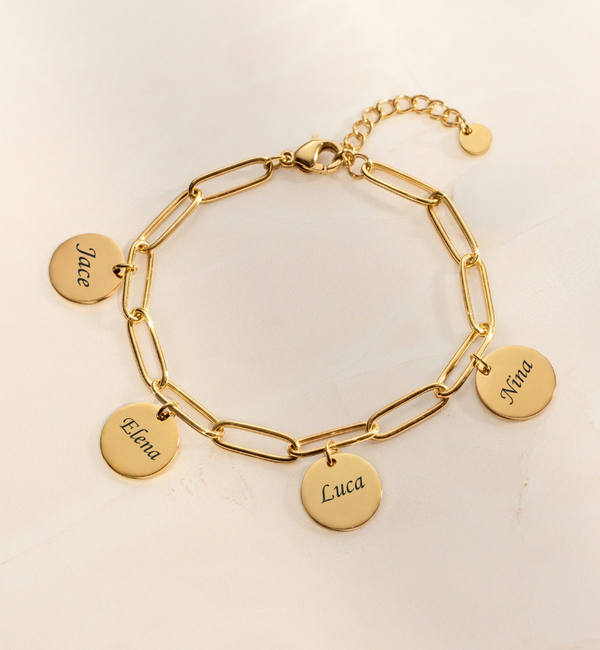 KAYA sieraden Schakelarmband  met Namen | 4 Discs | Stainless Steel