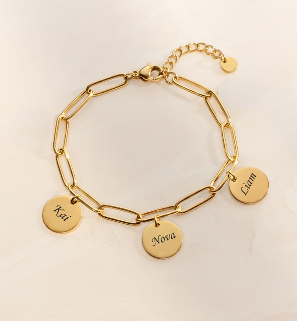 KAYA sieraden Link Bracelet with Names | 3 Discs | Stainless Steel