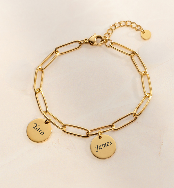 KAYA sieraden Schakelarmband  met Namen | 2 Discs | Stainless Steel