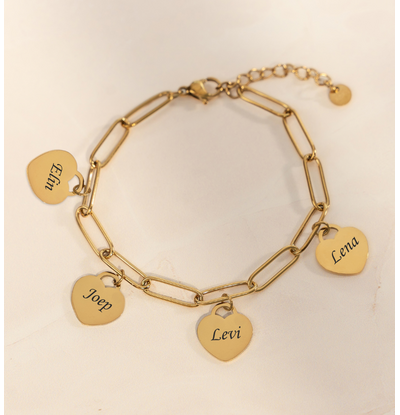 KAYA sieraden Link Bracelet with Names | 4 Hearts