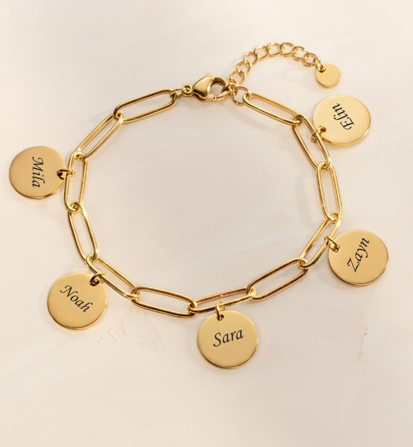KAYA sieraden Schakelarmband  met Namen | 5 Discs | Stainless Steel