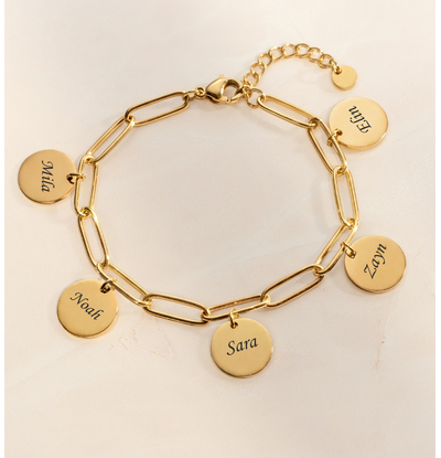 KAYA sieraden Schakelarmband met Namen | Disc | Stel Zelf Samen