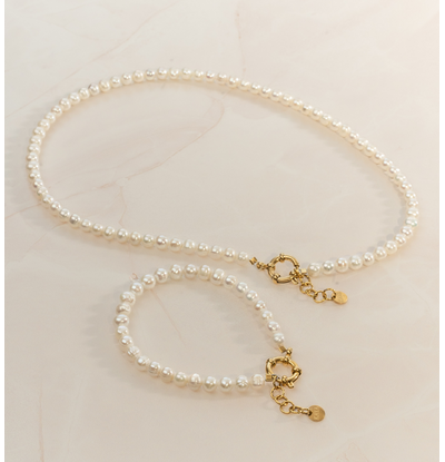 KAYA sieraden Set 'Parels' met Groot Slotje | Stainless Steel