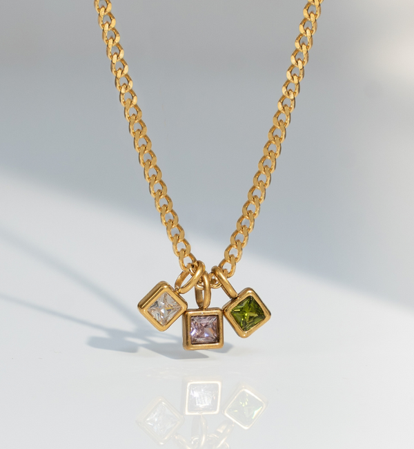 KAYA sieraden Necklace with Three Birthstones | Stainless Steel