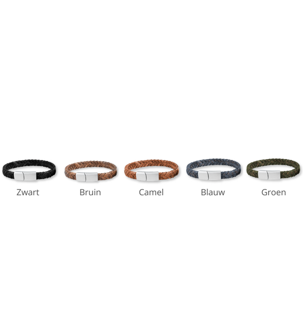 KAYA sieraden Gevlochten Jongens Armband Leer Heren met Vingerafdruk en Naam
