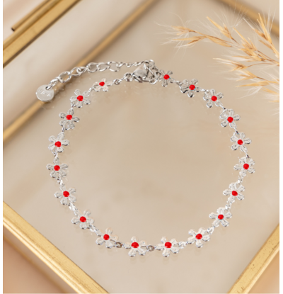 KAYA sieraden Armband Rode bloemetjes