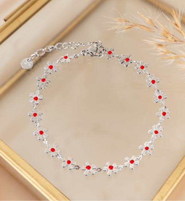 KAYA sieraden  Armband Rode bloemetjes | Stainless Steel