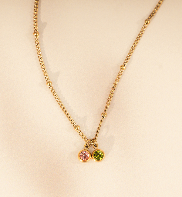 KAYA sieraden Ketting met twee ronde geboortesteentjes |  Stainless Steel