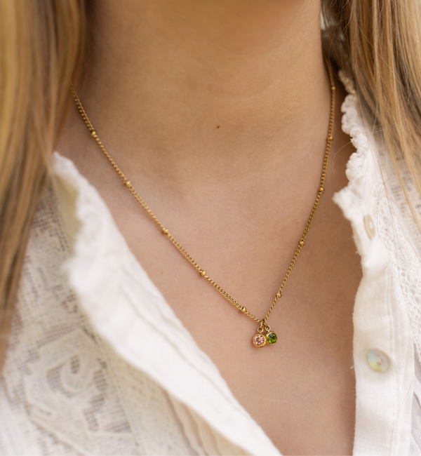 KAYA sieraden Ketting met twee ronde geboortesteentjes |  Stainless Steel