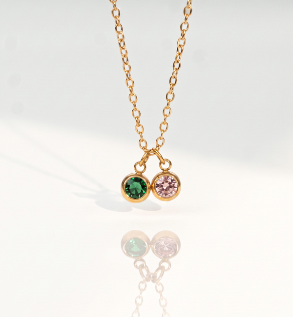 KAYA sieraden Ketting met twee ronde geboortesteentjes |  Stainless Steel