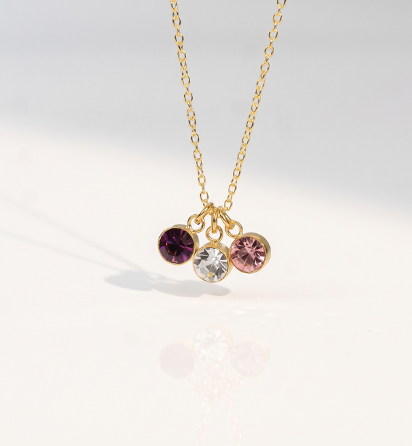 KAYA sieraden Ketting met drie ronde geboortestenen  |  Stainless Steel