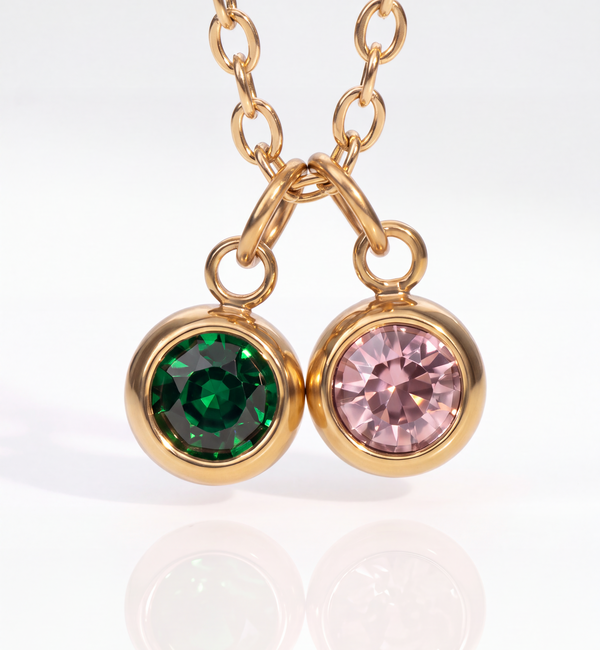 KAYA sieraden Ketting met twee ronde geboortesteentjes |  Stainless Steel