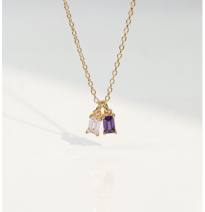 KAYA sieraden Ketting met Twee Geboortestenen | Baquette