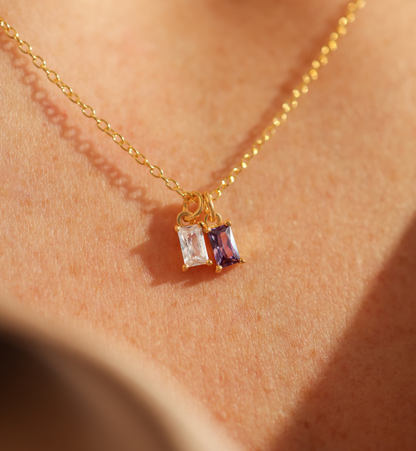 KAYA sieraden Ketting met Twee Geboortestenen | Baquette