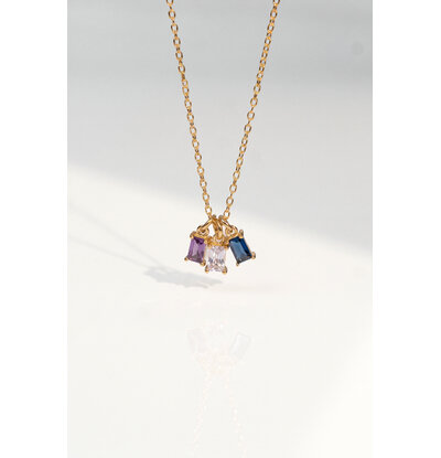 KAYA sieraden Ketting met Drie Geboortestenen | Baquette