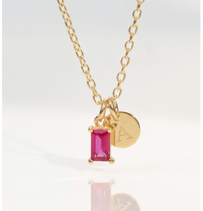 KAYA sieraden Ketting met Geboortesteen en Letter | Baquette