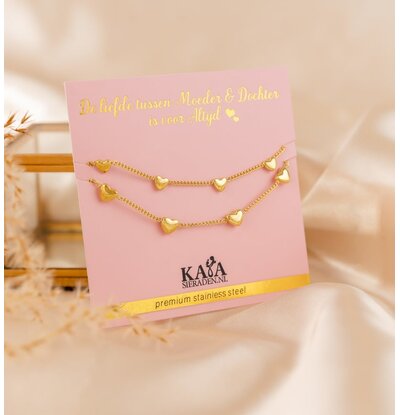 KAYA sieraden Mother & Daughter Bracelets Set '5 Hearts' | Stainless Steel