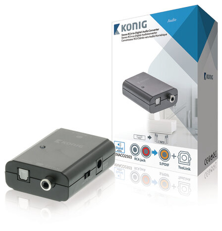K√∂nig Digitale Audio Converter 2x RCA Female - 1x TosLink Female + 1x S/PDIF (RCA) Female Donkergrijs