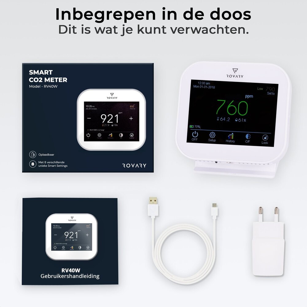 Rovary Rovary RV40W CO2 luchtkwaliteitsmeter Rovary Rovary RV40W CO2 luchtkwaliteitsmeter