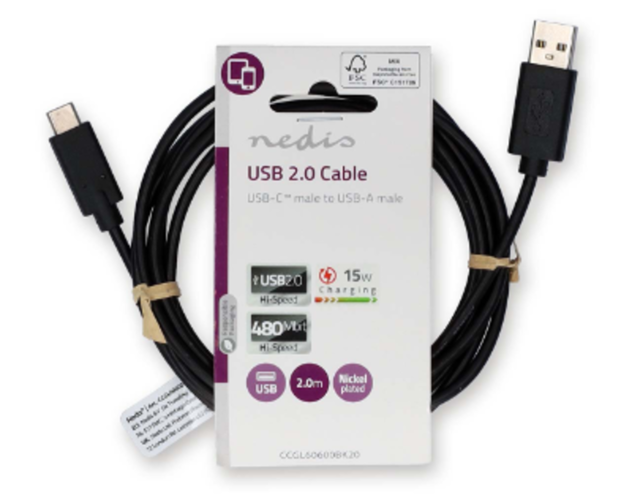 Nedis Nedis USB-A naar USB-C kabel 2 meter Nedis Nedis USB-A naar USB-C kabel 2 meter