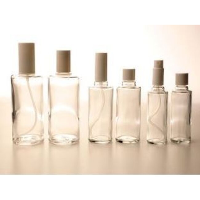 Ronde glas fles 100 ml., met sprayverstuiver