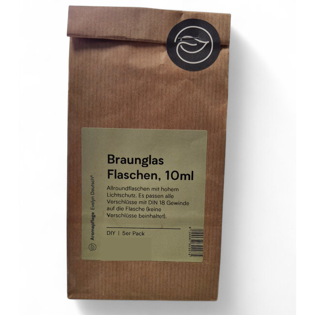 Bruinglas flesjes 10 ml., DIN 18 (zonder dop)  5 stuks