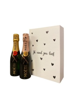 Moët & Chandon "Ik vind jou Lief" Piccolo 1x Rosé 20cl 1x Brut 20cl geschenkdoos