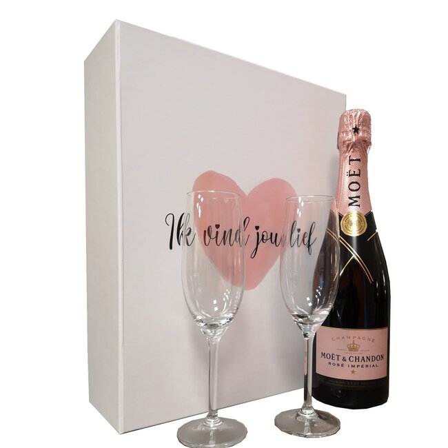 Moët & Chandon "Ik vind jou Lief"  Rosé 75cl met 2 flutes geschenkdoos