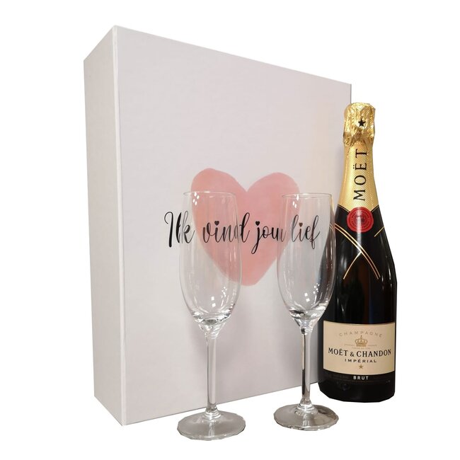 Moët & Chandon "Ik vind jou Lief"  Brut 75cl met 2 flutes geschenkdoos