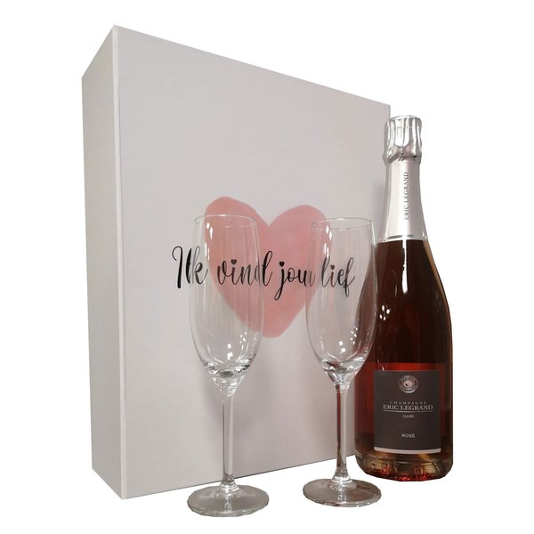 Eric Legrand "Ik vind jou Lief"  Rosé 75cl met 2 flutes geschenkdoos