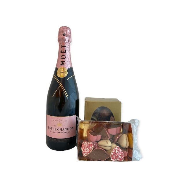 Moët & Chandon Champagne Rosé 75CL Valentijnspakket met Chocolade