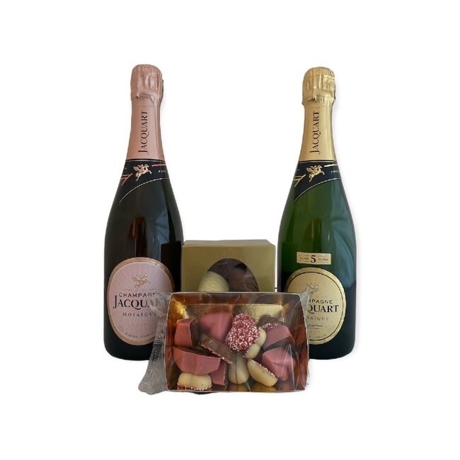 Champagne Jacquart Champagne Brut 75CL & Rosé 75CL Valentijnspakket met Chocolade